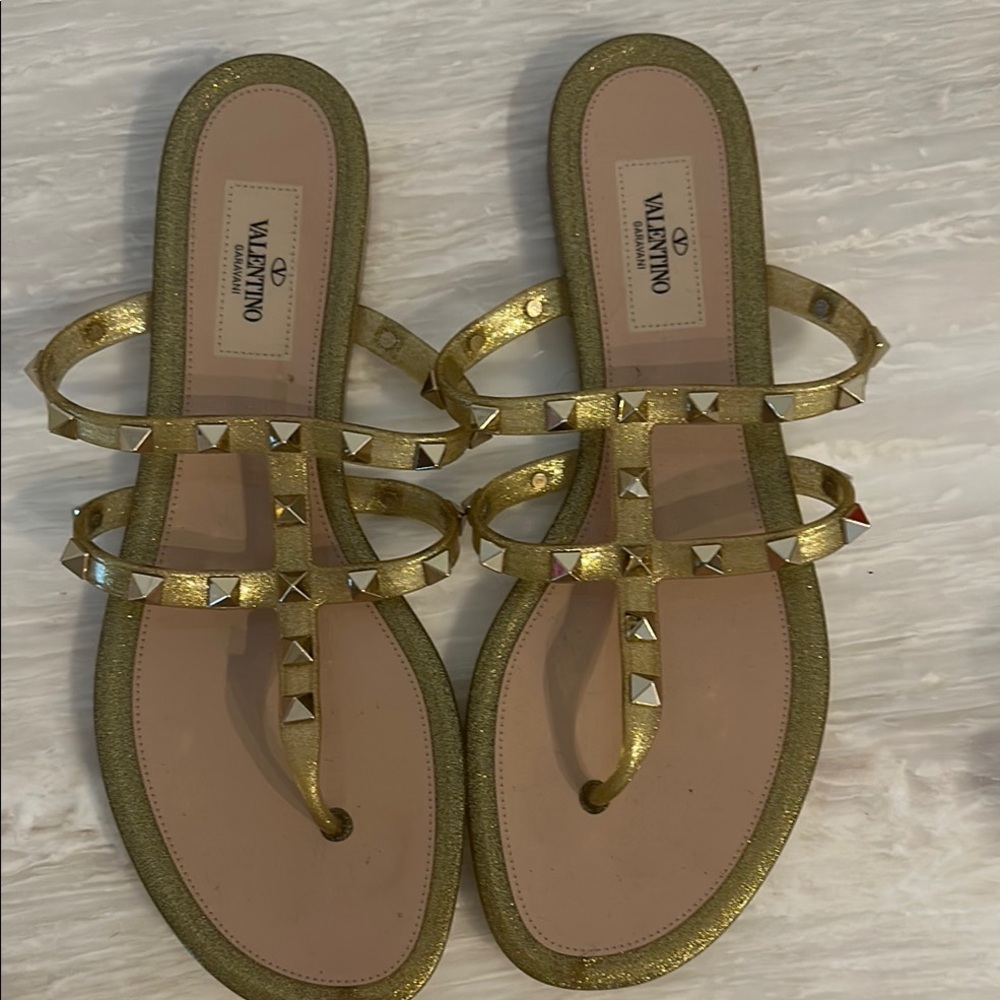 Valentino Gold Gladiator Sandals with Studded Straps